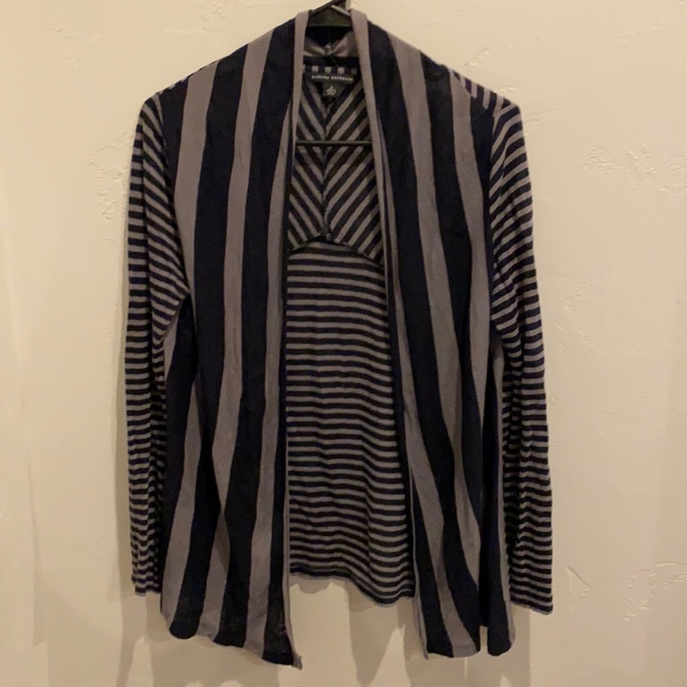 Lightweight Navy & Gray Striped Cardigan